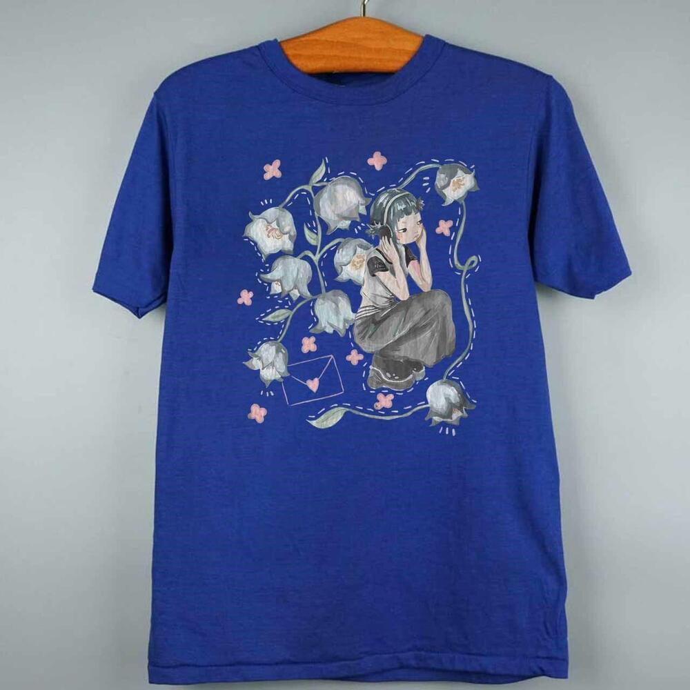 Style Aesthetics Girl And Flowers Royal Blue T-Shirt